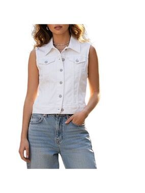Levis white cotton blend cropped classic denim fitted jean trucker vest S